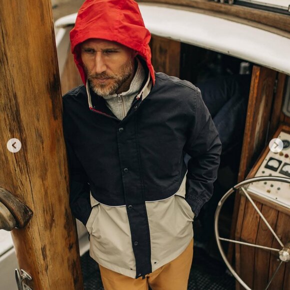 Taylor Stitch Navigator Jacket in Natural & Navy Colorblock Waxed Cotton - Picture 4 of 14